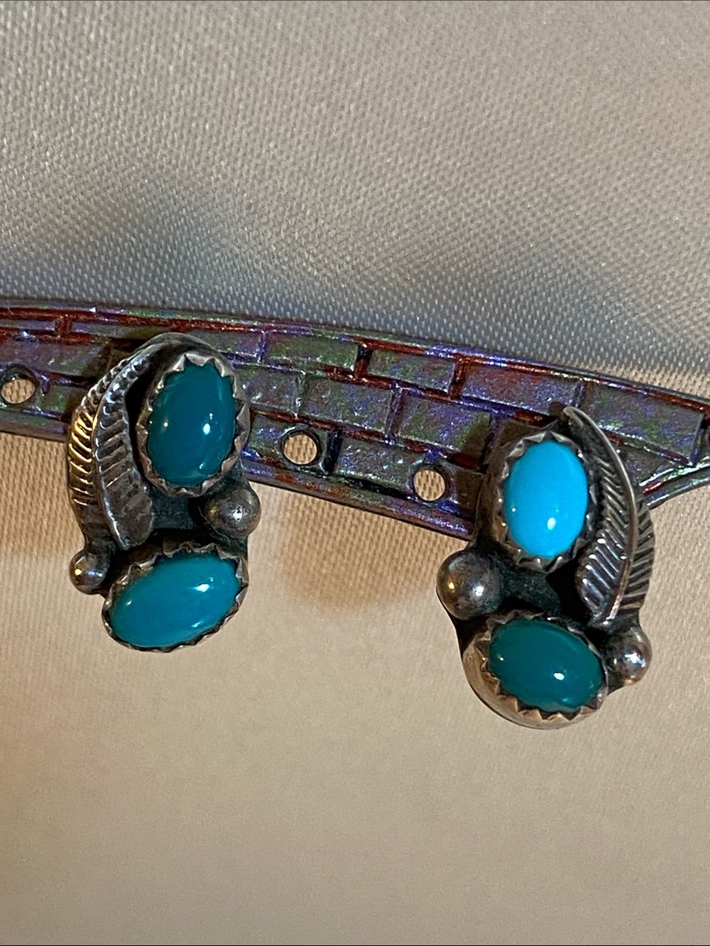 Navajo Shawn Cayatineto Sterling Silver Turquoise Earrings SC